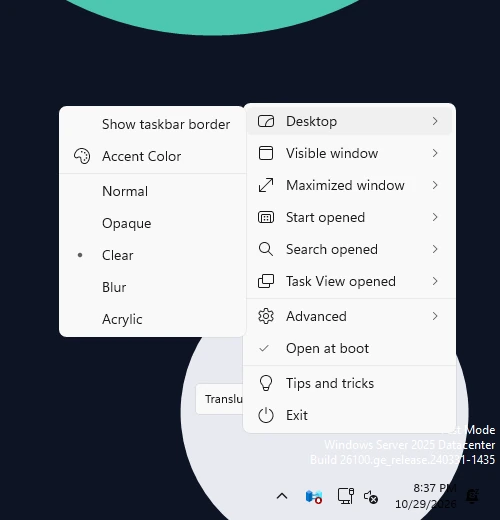 Step 4: open Desktop. The current look (Clear) has a dot; Accent Color opens the color picker.