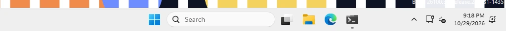 Real Windows taskbar: TaskbarX 1.7.8.0 started with its transparent style (-tbs=1) on build 26100: the taskbar did not change.