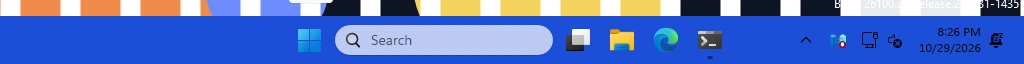 Real Windows taskbar: opaque with #1D4ED820: the alpha (20) is ignored and the bar is solid.