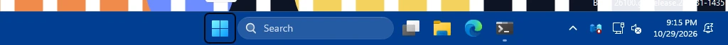Real Windows taskbar: Dark mode with "Show accent color on Start and taskbar" on: Windows colors the taskbar with the accent color.